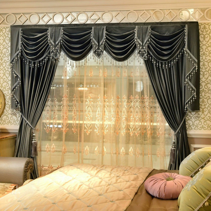 Solid-color Velvet Finished Blackout Curtains Living Room Shades