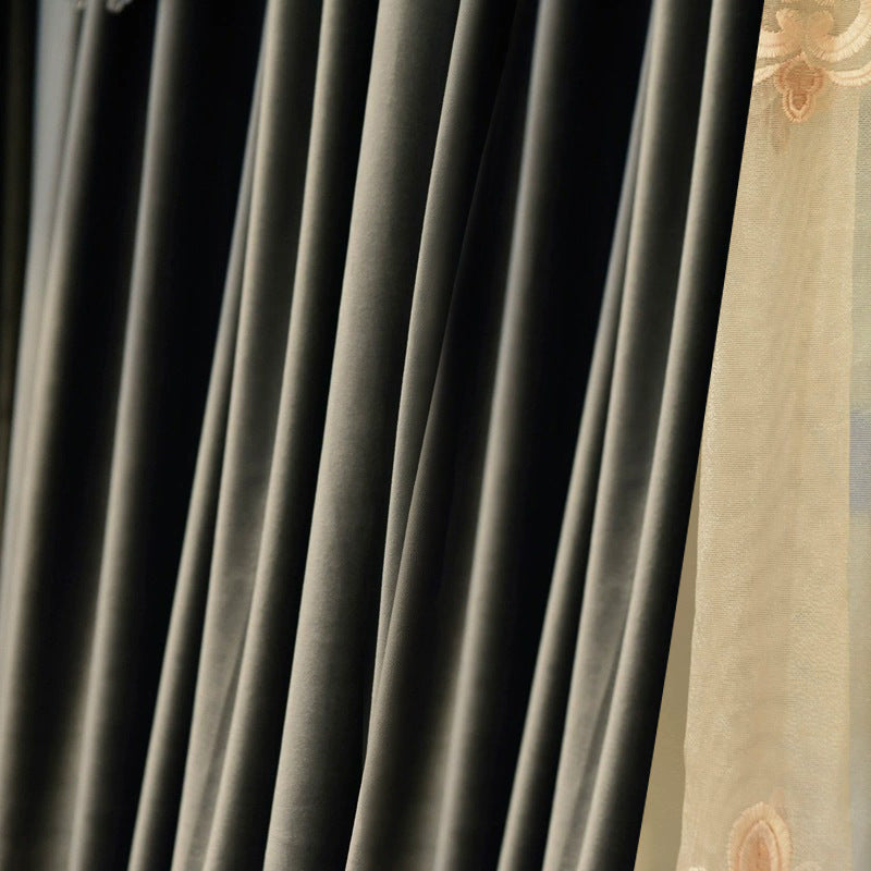 Solid-color Velvet Finished Blackout Curtains Living Room Shades