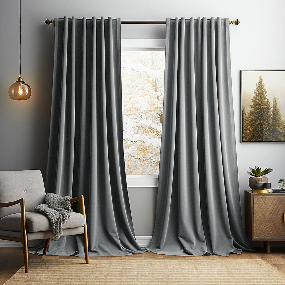 Solid-color Vintage Velvet Blackout And Heat-insulating Curtains For The Living Room Bedroom Or Study